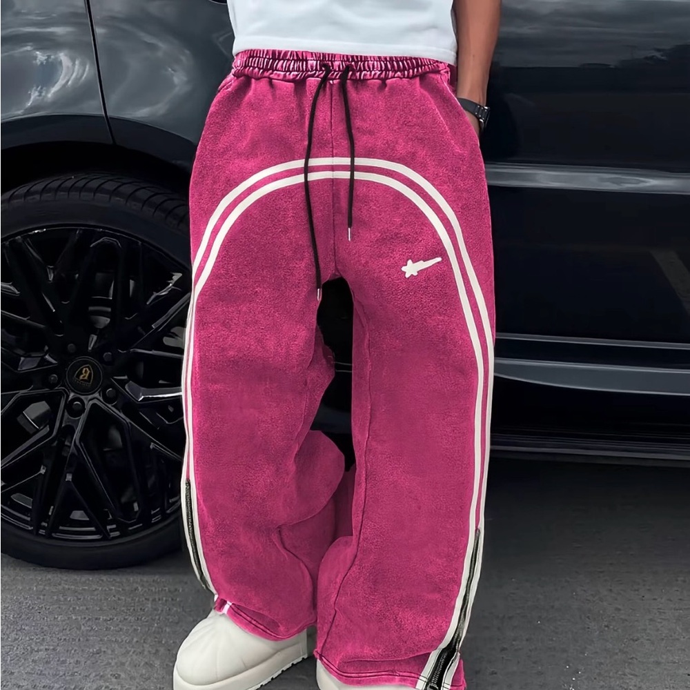 Vibrant Pink Joggers with White Accents Tik Tok Viral NWOT
